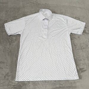 Collars & Co Dress Collar Polo Shirt Mens Large White Blue Geometric New NWOT